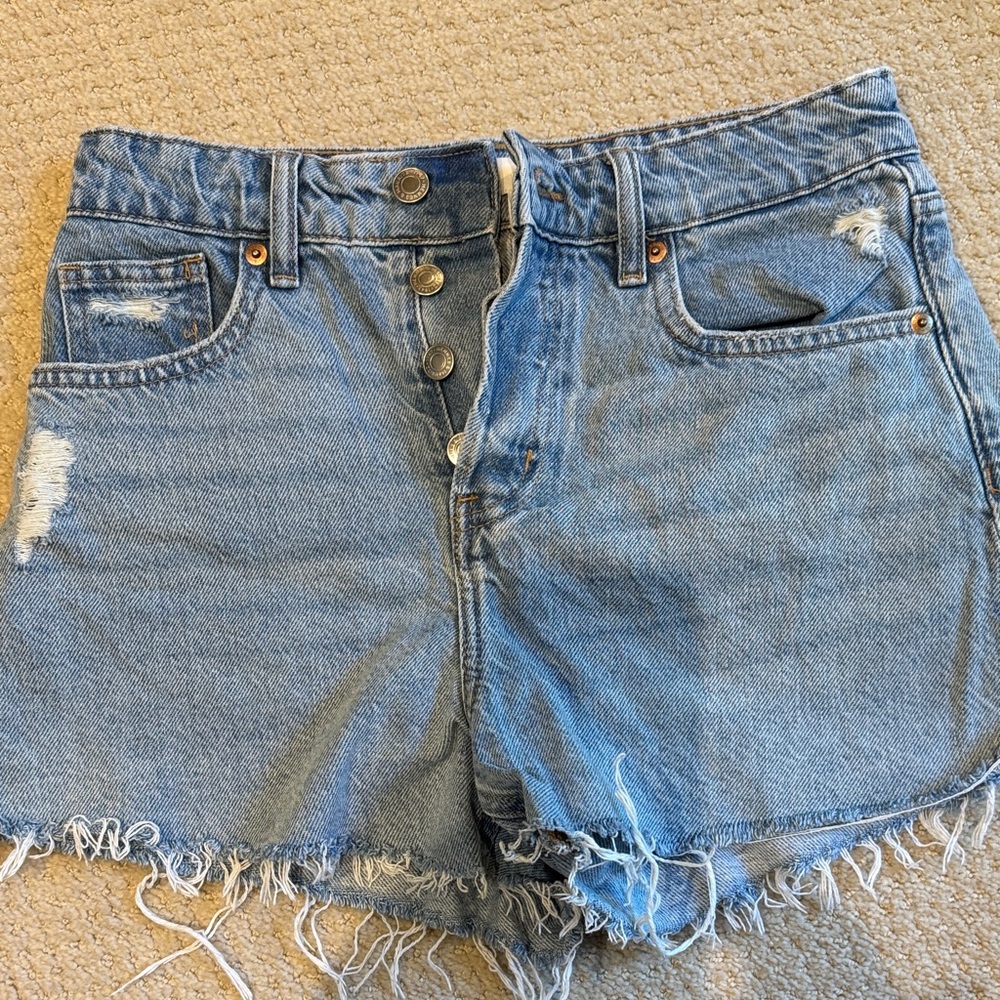 H&M Blue Distressed High-Rise Denim Shorts